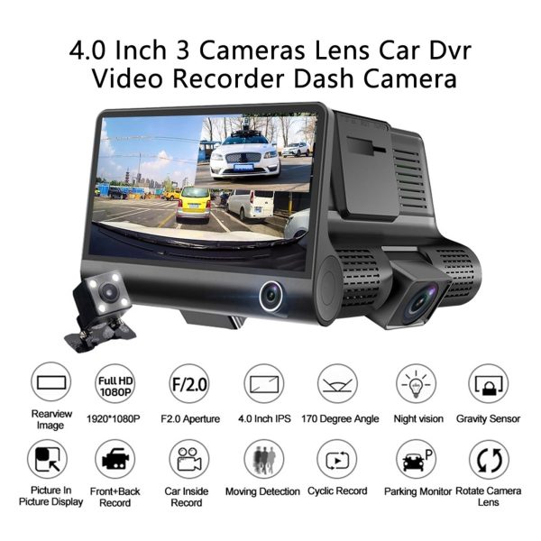 WDR Dashcam with 3 Camera Lenses Car DVR – Full HD 1080P - Image 2