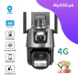 4G Dual Lens PTZ Camera — 4MP (2MP+2MP) Outdoor Security Camera with Red & Blue Warning Lights and Two-Way Audio